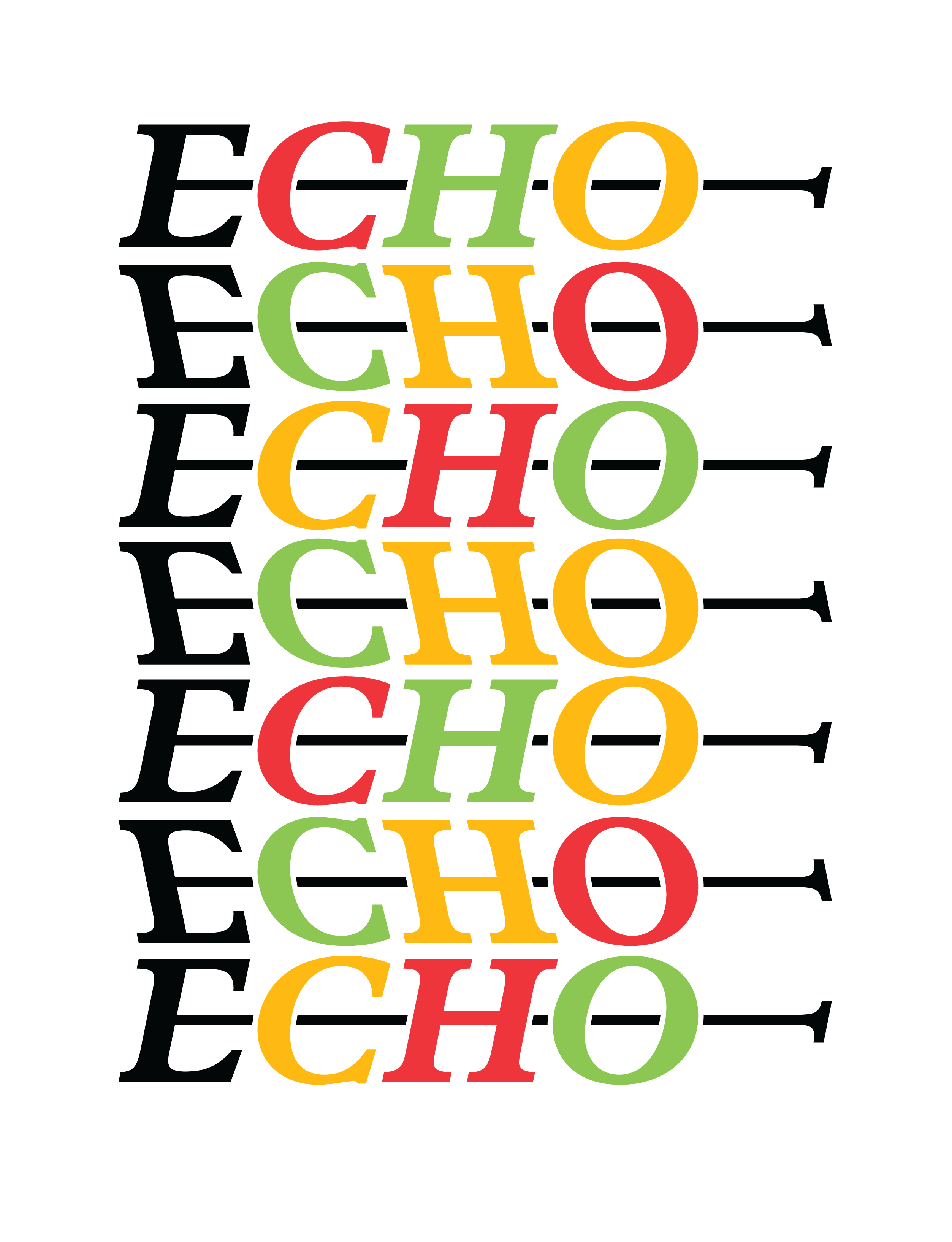The word echo typographically designed to mimic a set of shish kebabs